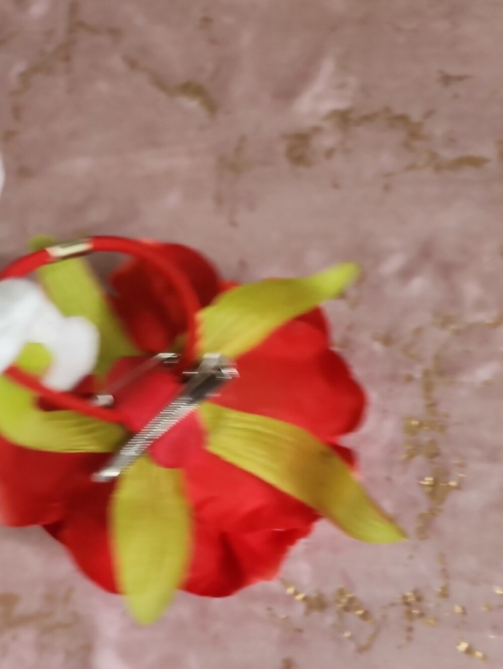HAIR CLIP | Red Floral Hair Clip Scrunchie - Picture 5 of 13